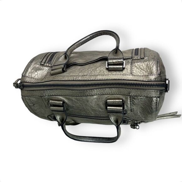 🆕 Botkier Logan Convertible Leather Boston Satchel Bag in Metallic Pewter - Picture 4 of 10